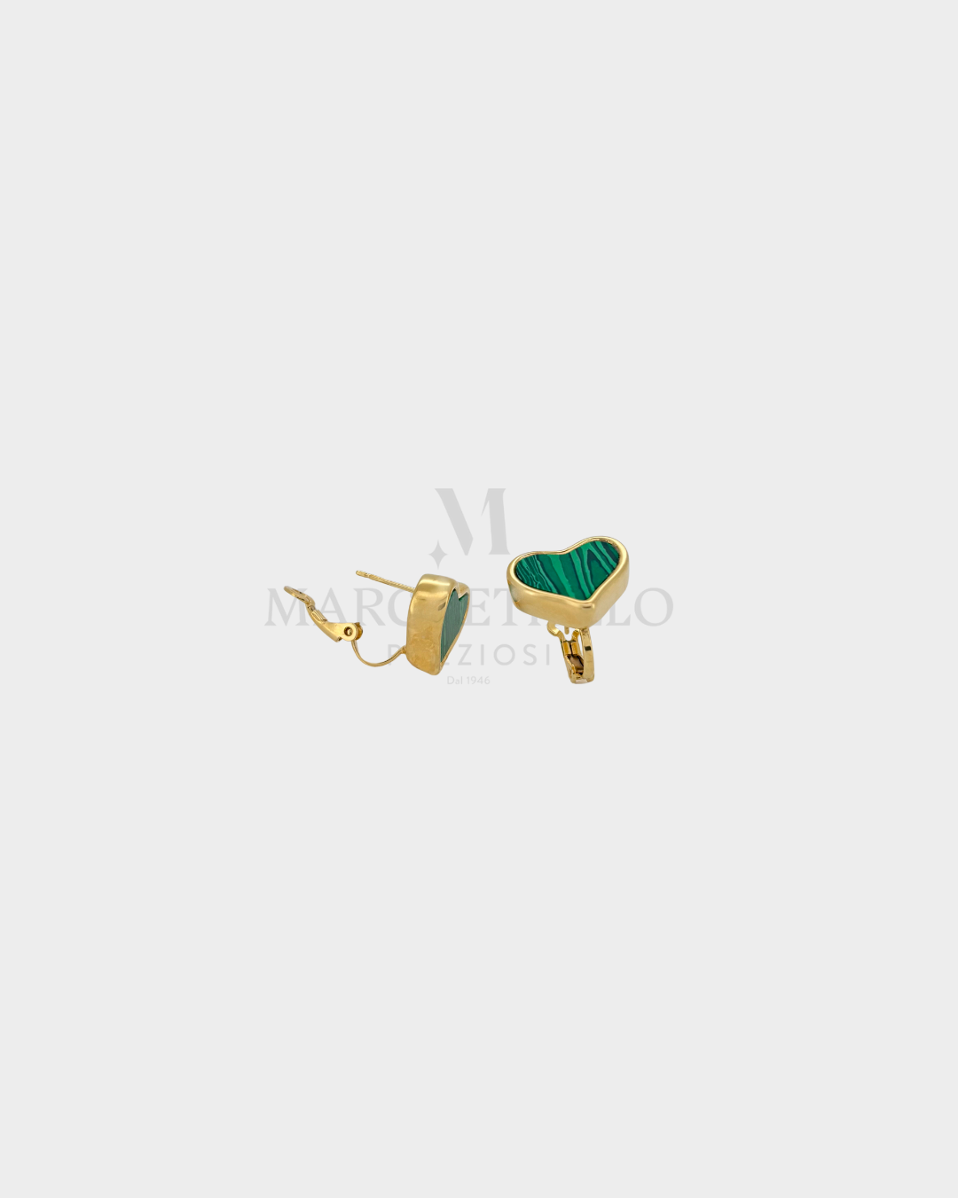 Orecchini cuori con malachite elettroformati