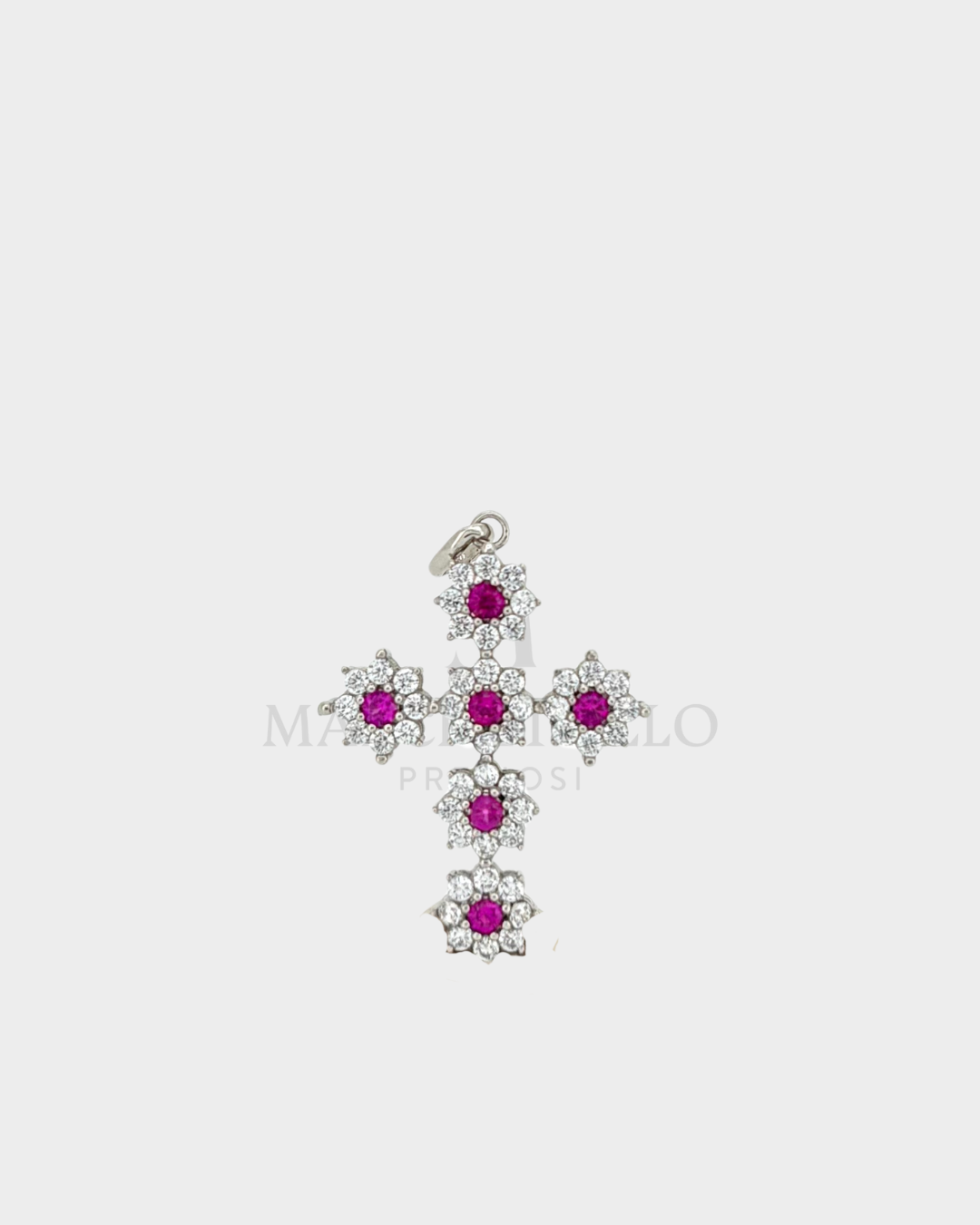 Croce con fiorellini zirconati con centrale rosso