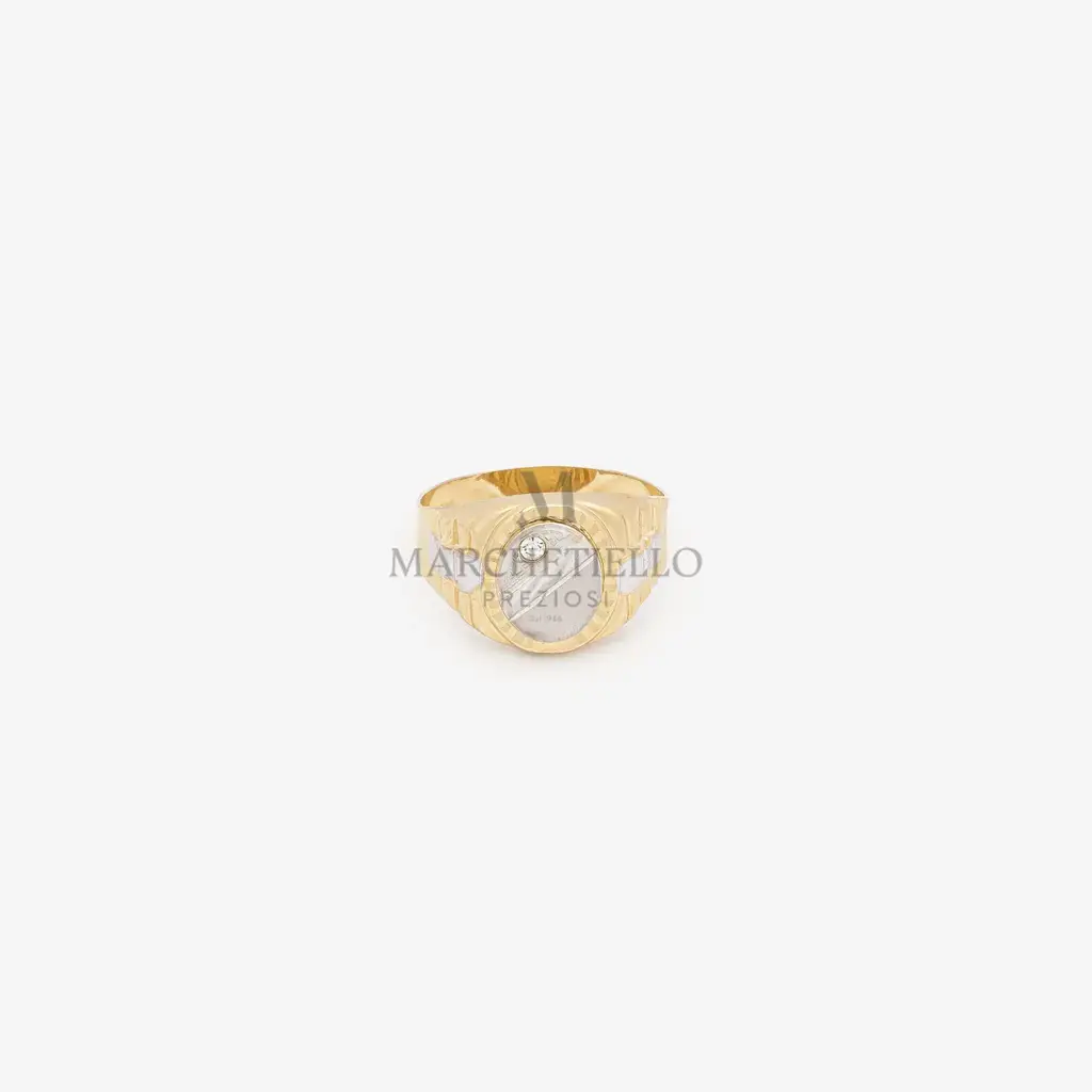 Anello uomo ovale bicolore con zircone